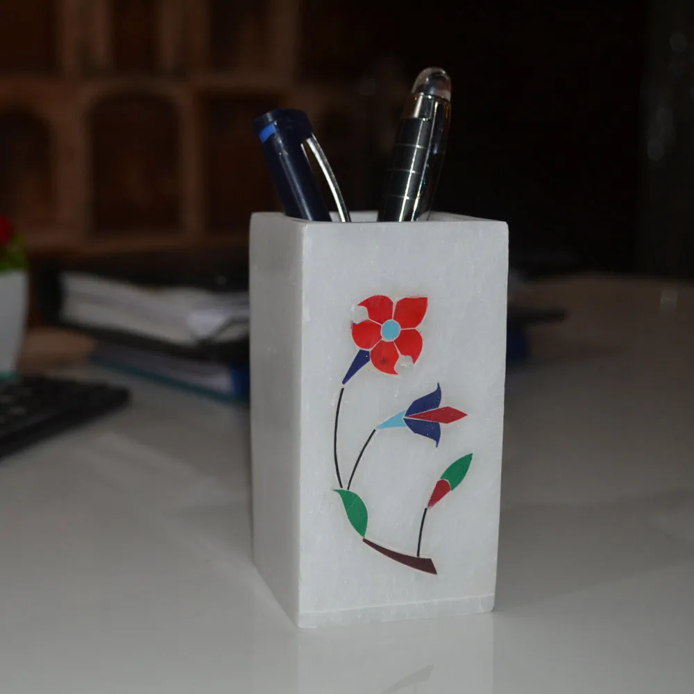 Stunning Handpainted Floral Marble Pen Stand