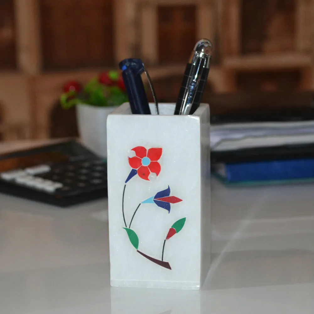 Stunning Handpainted Floral Marble Pen Stand
