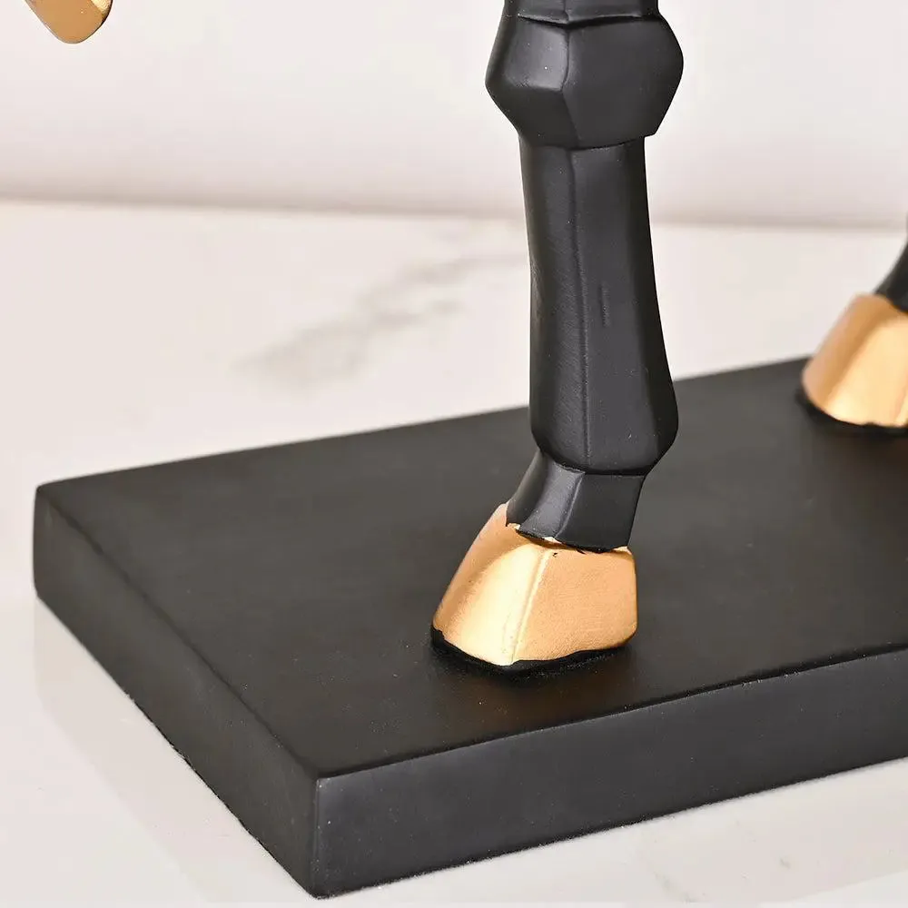 Stunning Majestic Polyresin Golden & Black Horse Sculpture