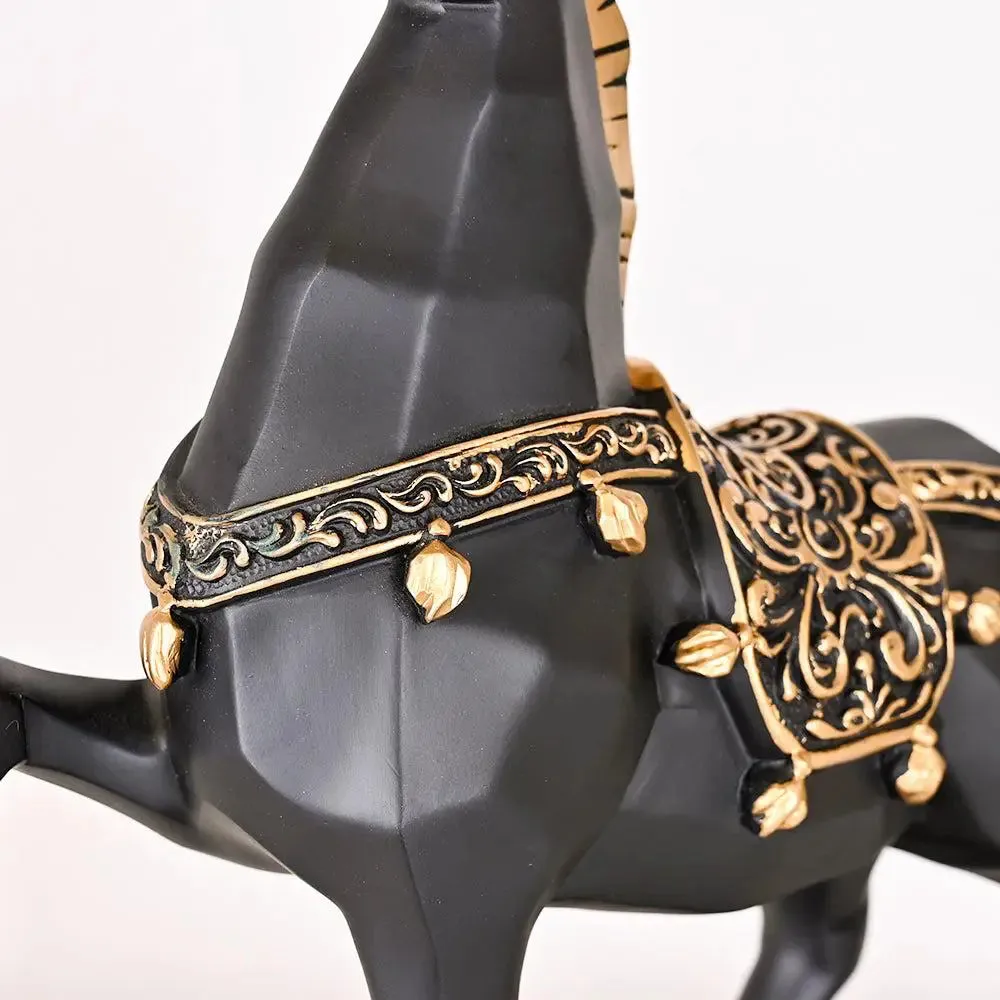 Stunning Majestic Polyresin Golden & Black Horse Sculpture