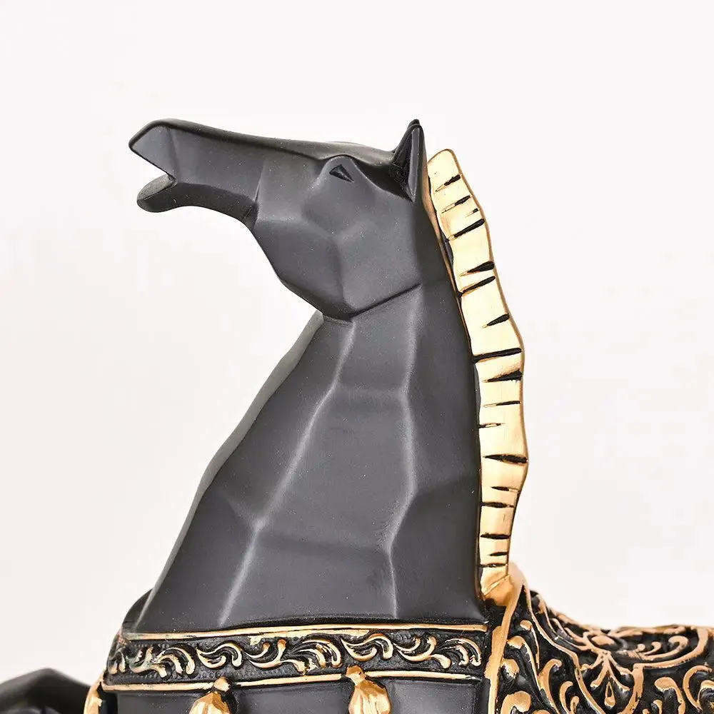 Stunning Majestic Polyresin Golden & Black Horse Sculpture