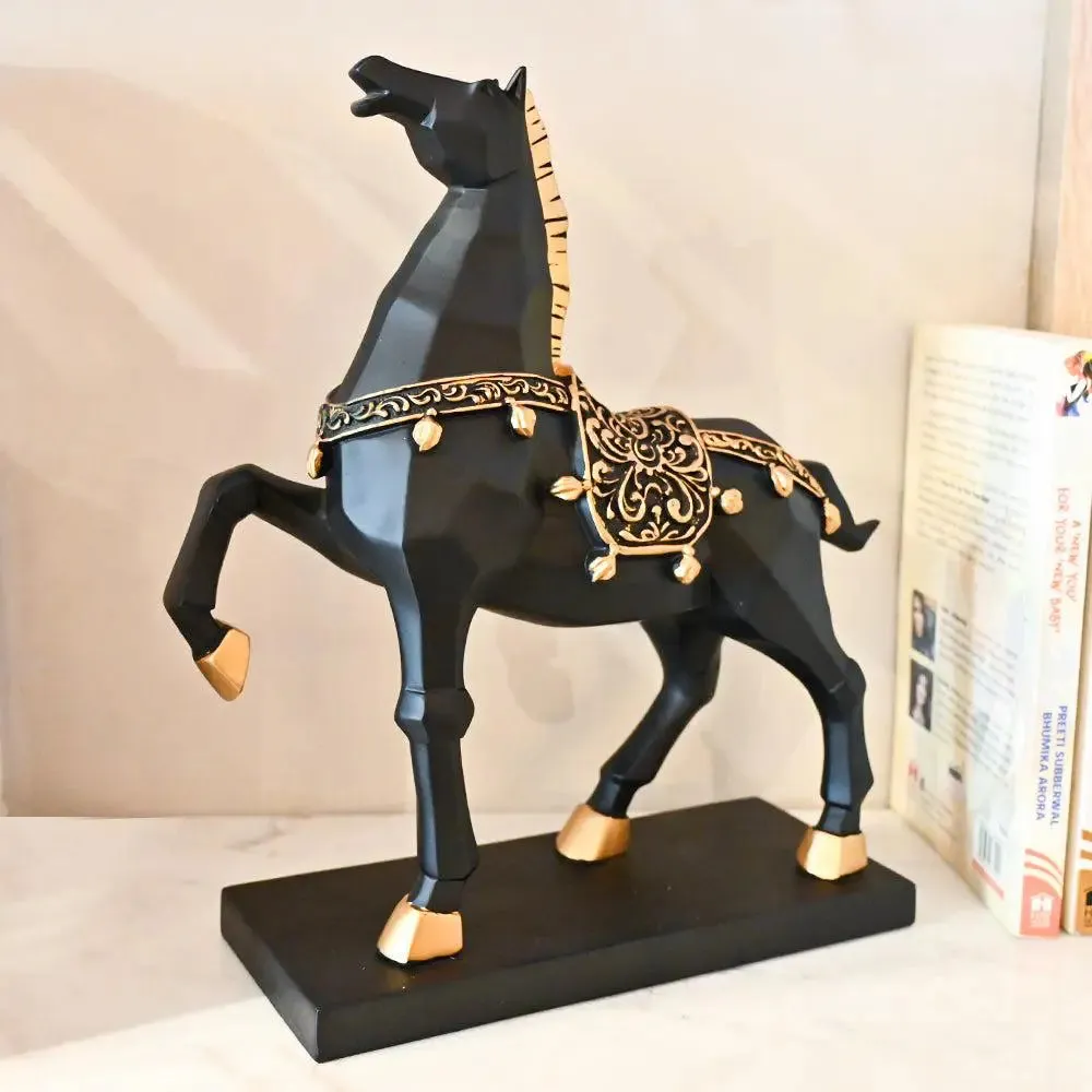 Stunning Majestic Polyresin Golden & Black Horse Sculpture