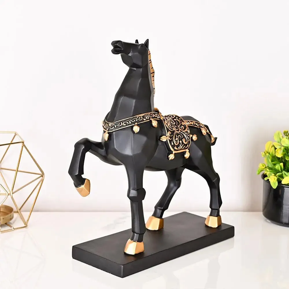 Stunning Majestic Polyresin Golden & Black Horse Sculpture