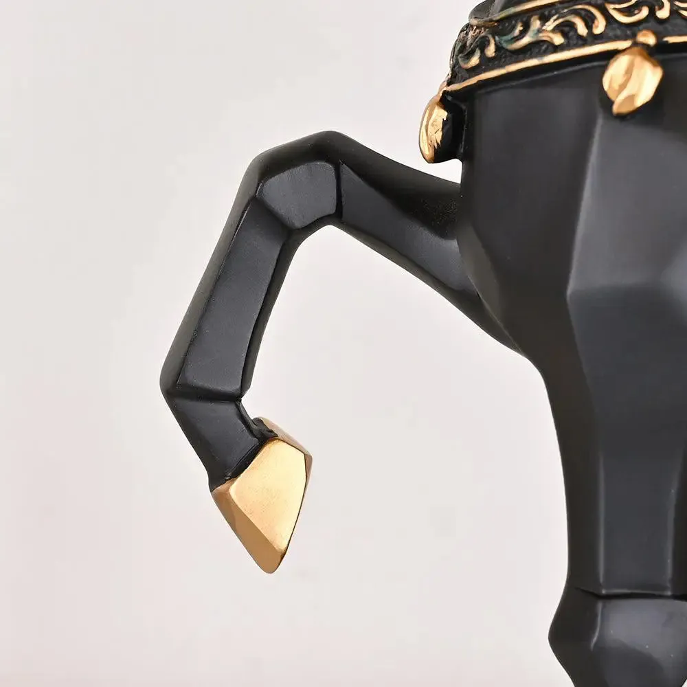 Stunning Majestic Polyresin Golden & Black Horse Sculpture