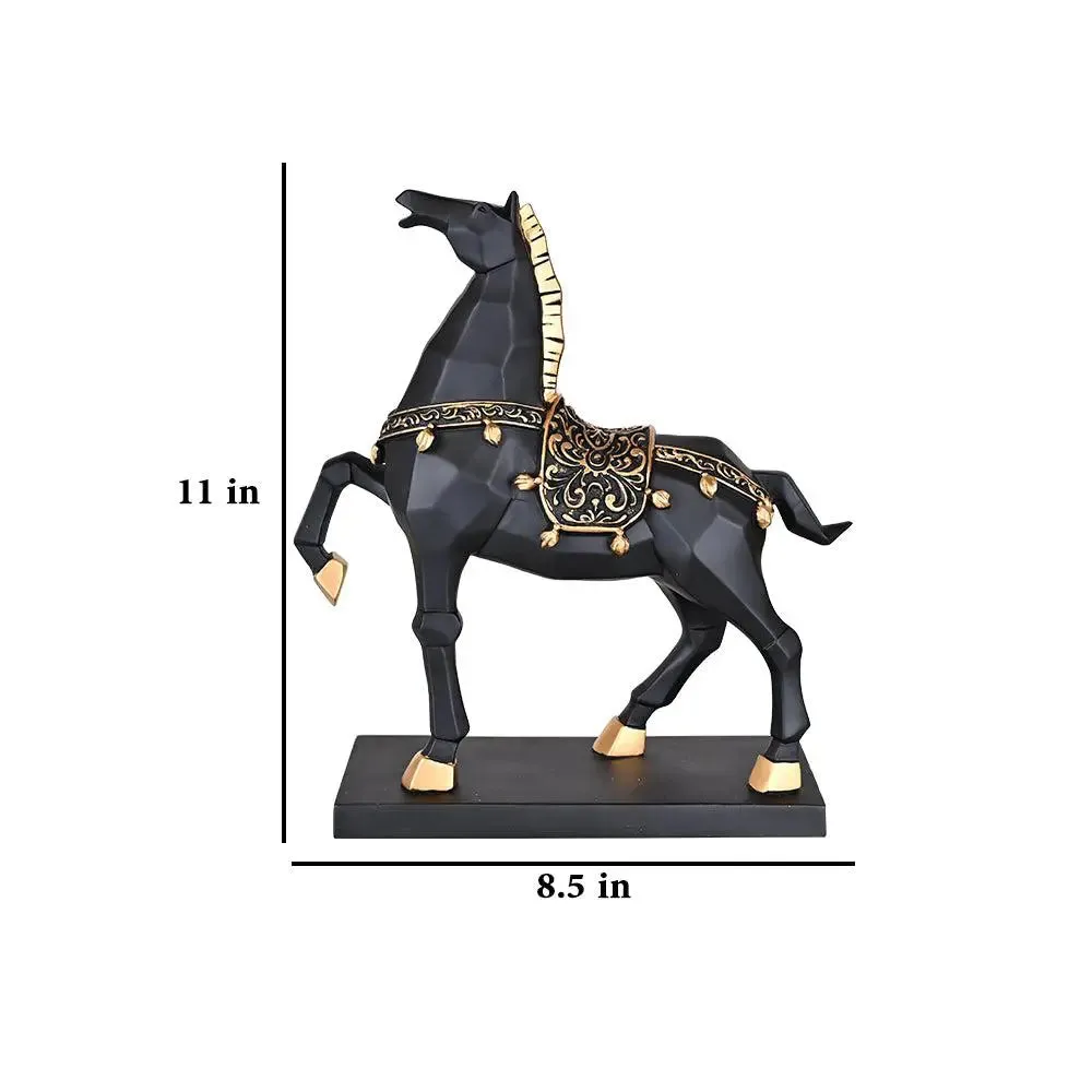 Stunning Majestic Polyresin Golden & Black Horse Sculpture