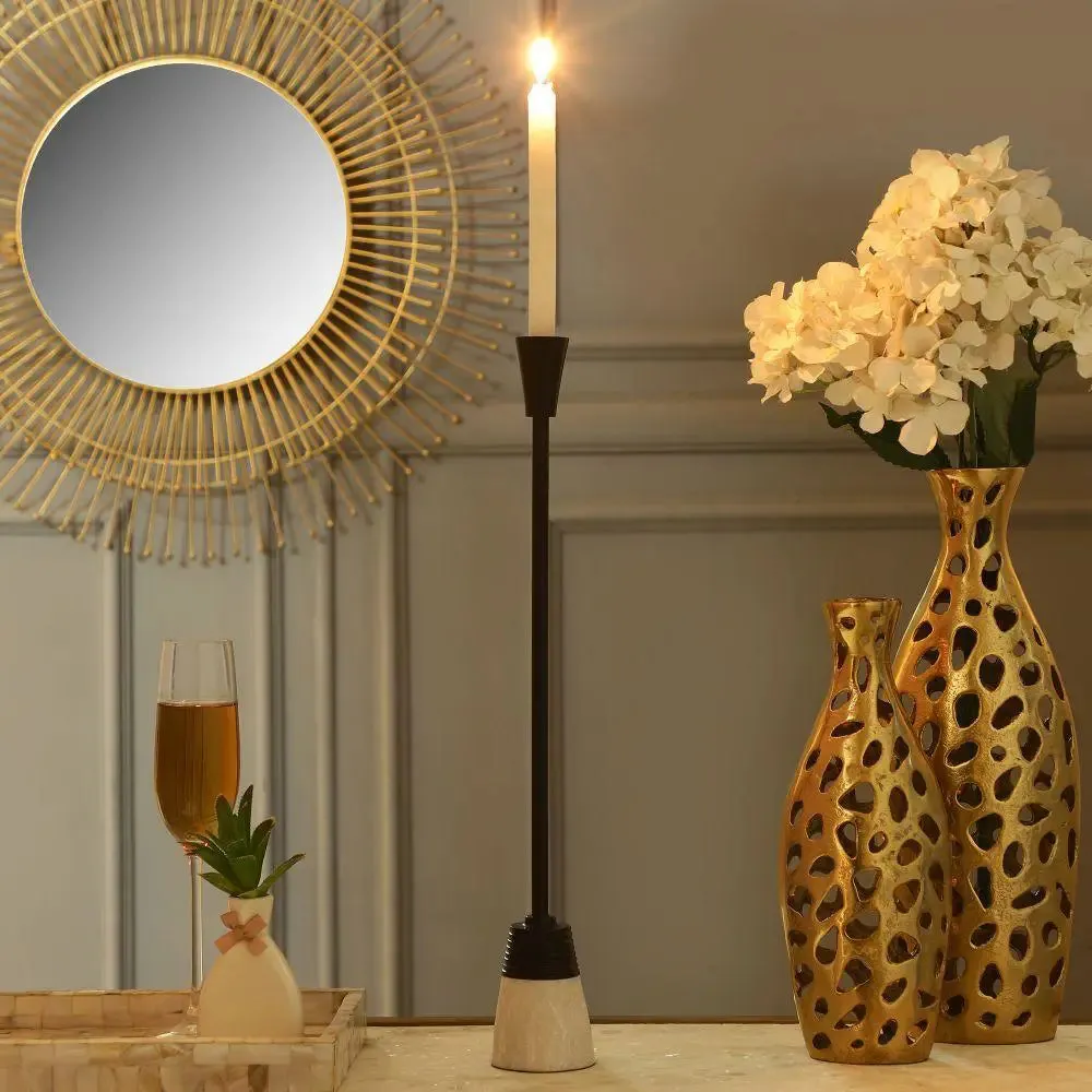 Stunning Marble Candle Holder in Black Finish