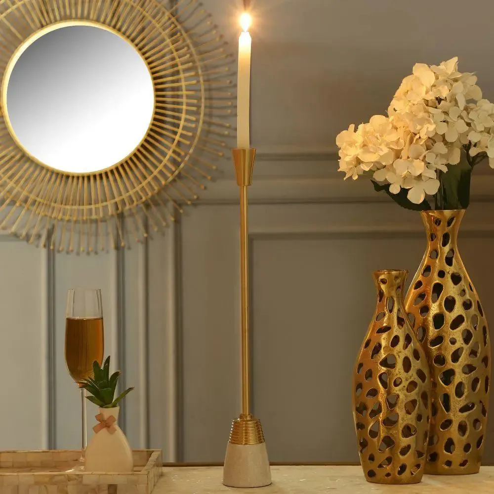 Stunning Marble Candle Holder in Gold Finish