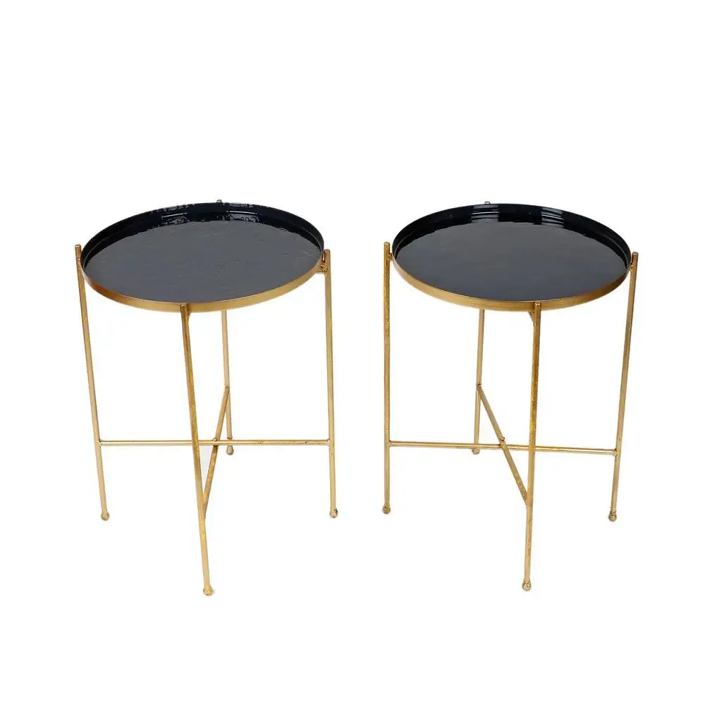 Stunning Metallic Grey & Gold Foldable Side Table Set of 2