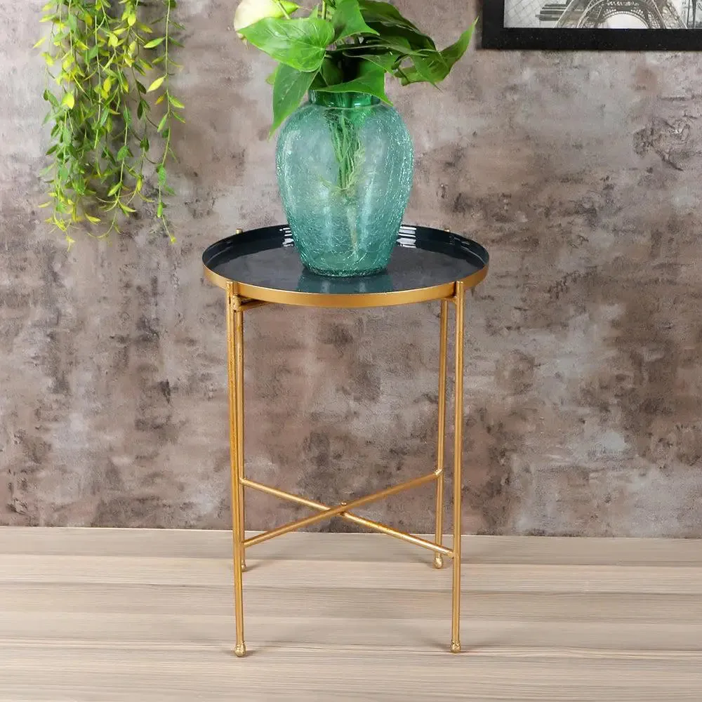 Stunning Metallic Grey & Gold Foldable Side Table Set of 2