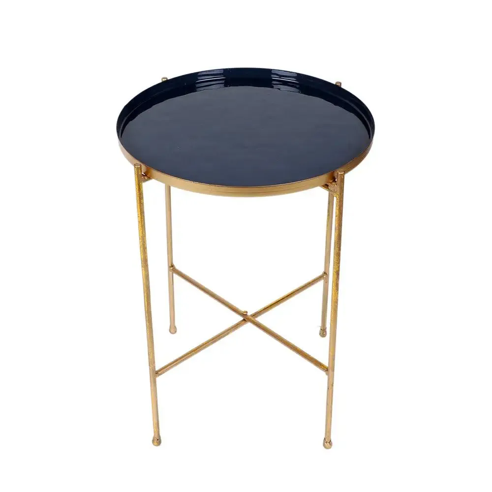 Stunning Metallic Grey & Gold Foldable Side Table Set of 2