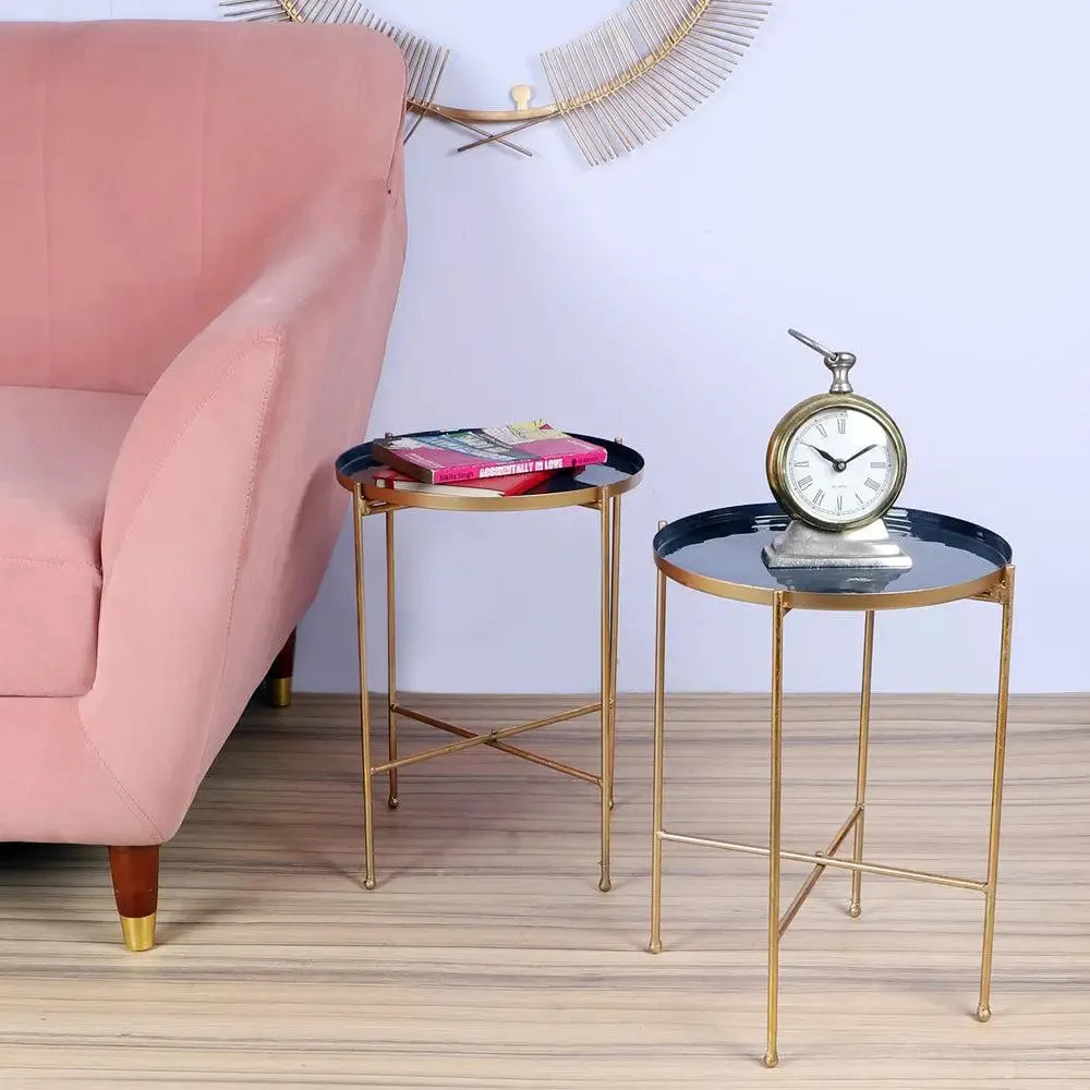 Stunning Metallic Grey & Gold Foldable Side Table Set of 2
