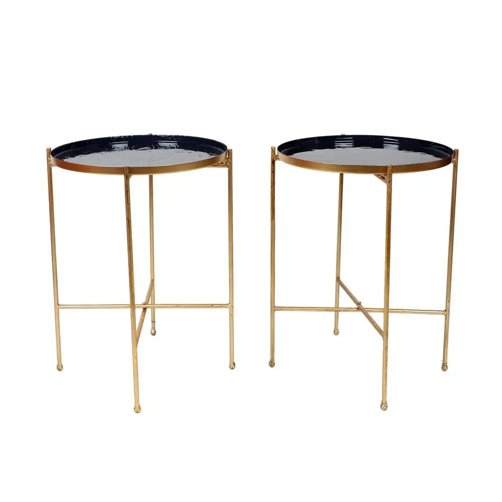 Stunning Metallic Grey & Gold Foldable Side Table Set of 2