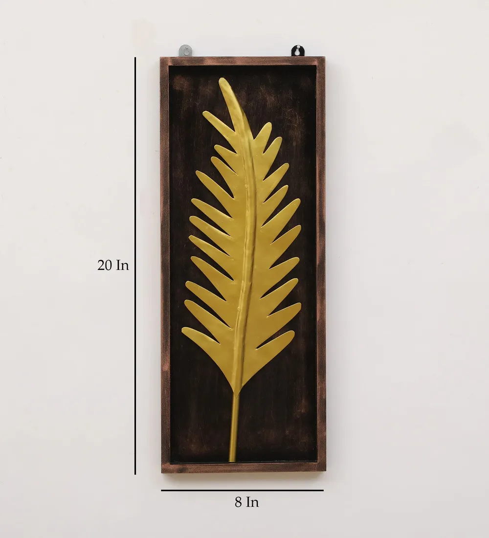 Stunning Palm Leaf With Wooden Frame Metal Wall Art Décor