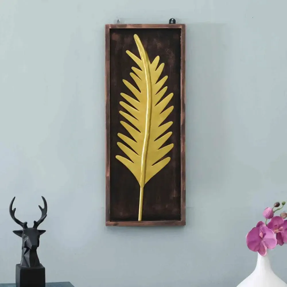 Stunning Palm Leaf With Wooden Frame Metal Wall Art Décor
