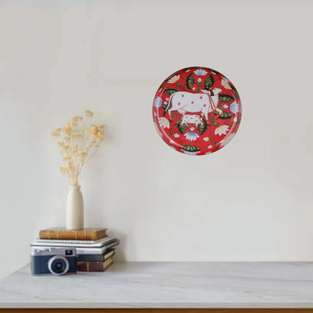 Stunning Pichwai Cow Premium Decorative Metal Wall Plate (10 Inches)