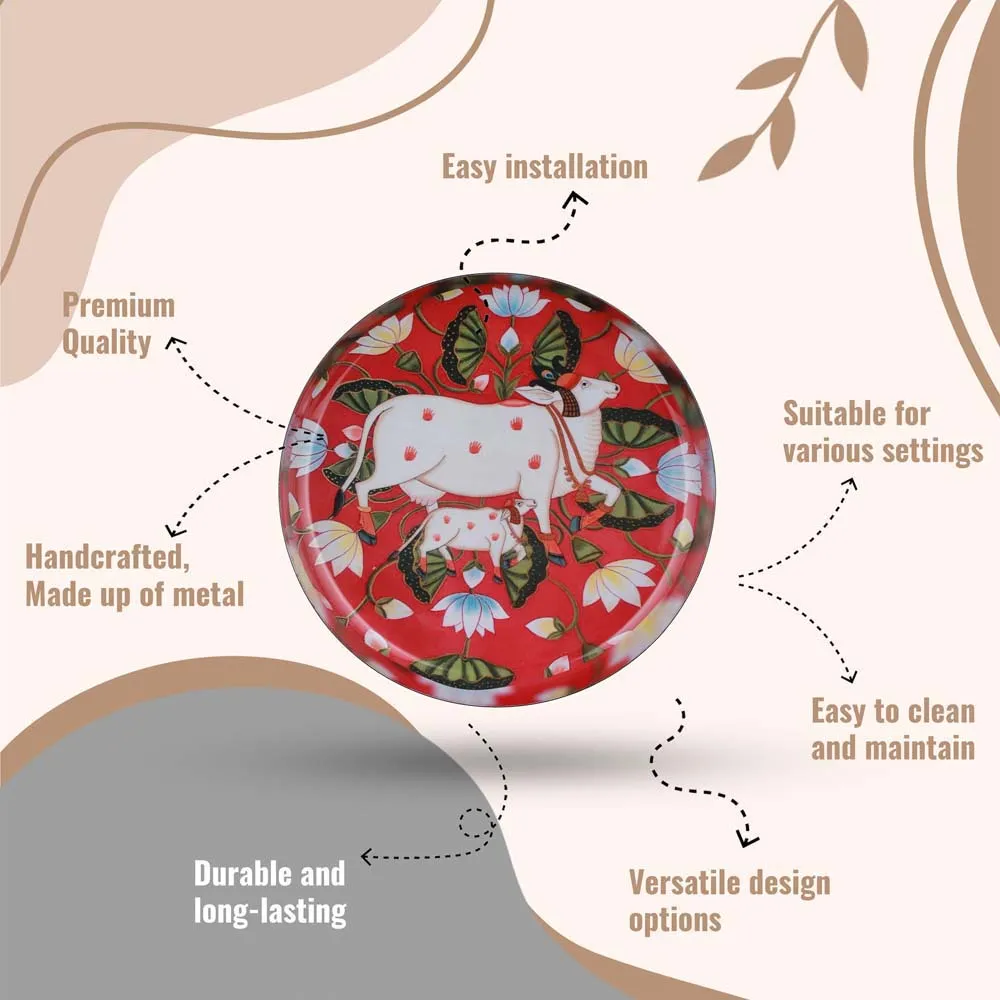 Stunning Pichwai Cow Premium Decorative Metal Wall Plate (10 Inches)