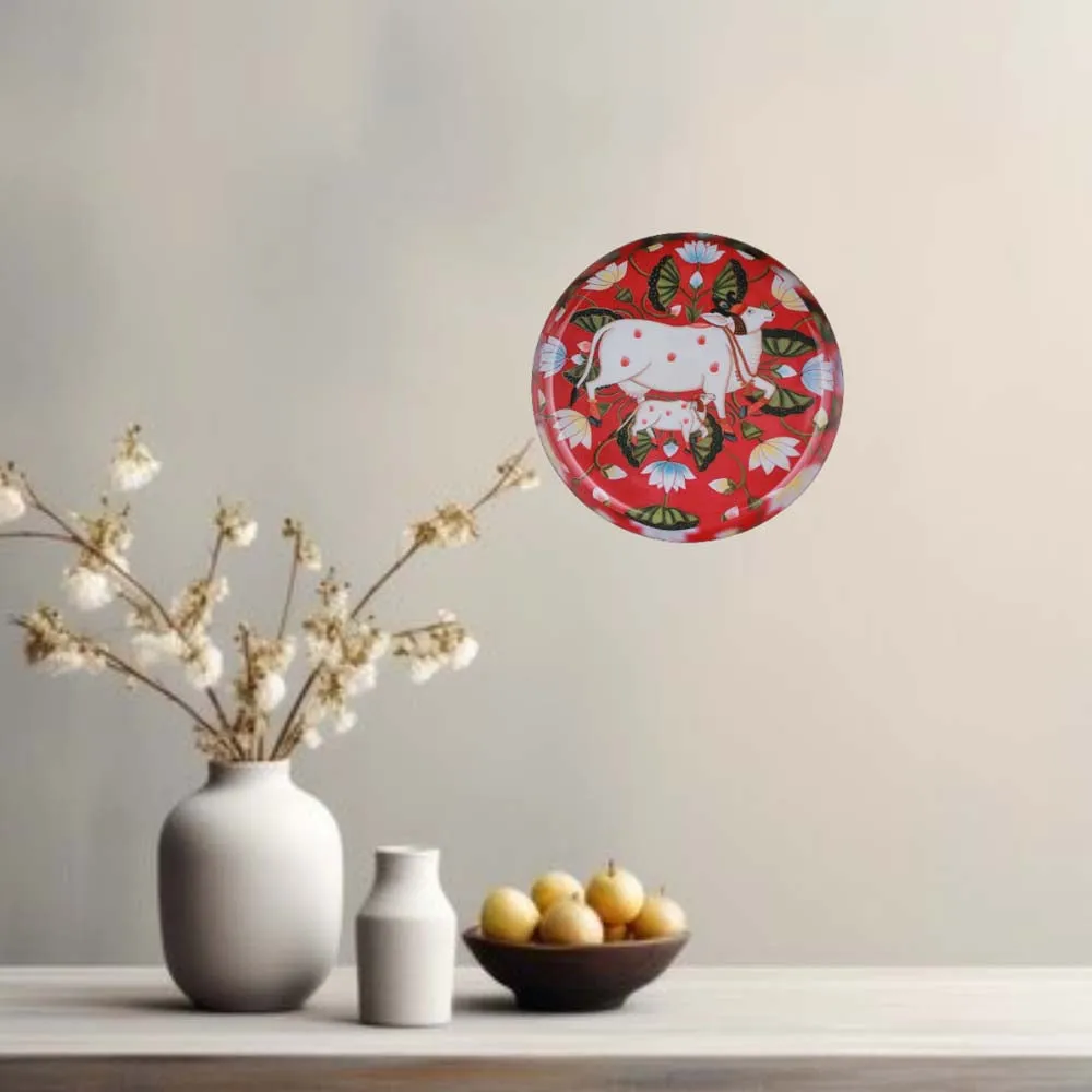 Stunning Pichwai Cow Premium Decorative Metal Wall Plate (10 Inches)