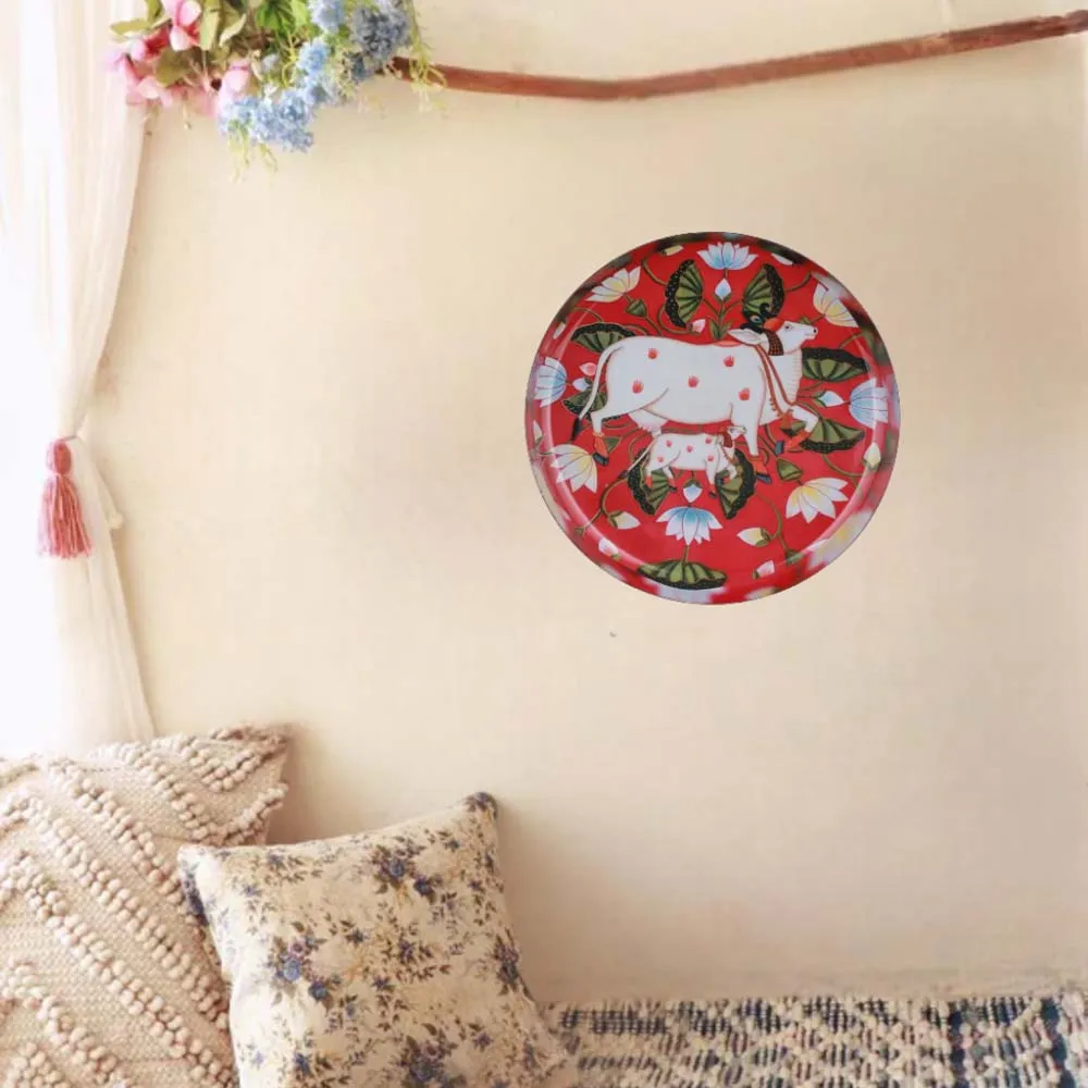 Stunning Pichwai Cow Premium Decorative Metal Wall Plate (10 Inches)