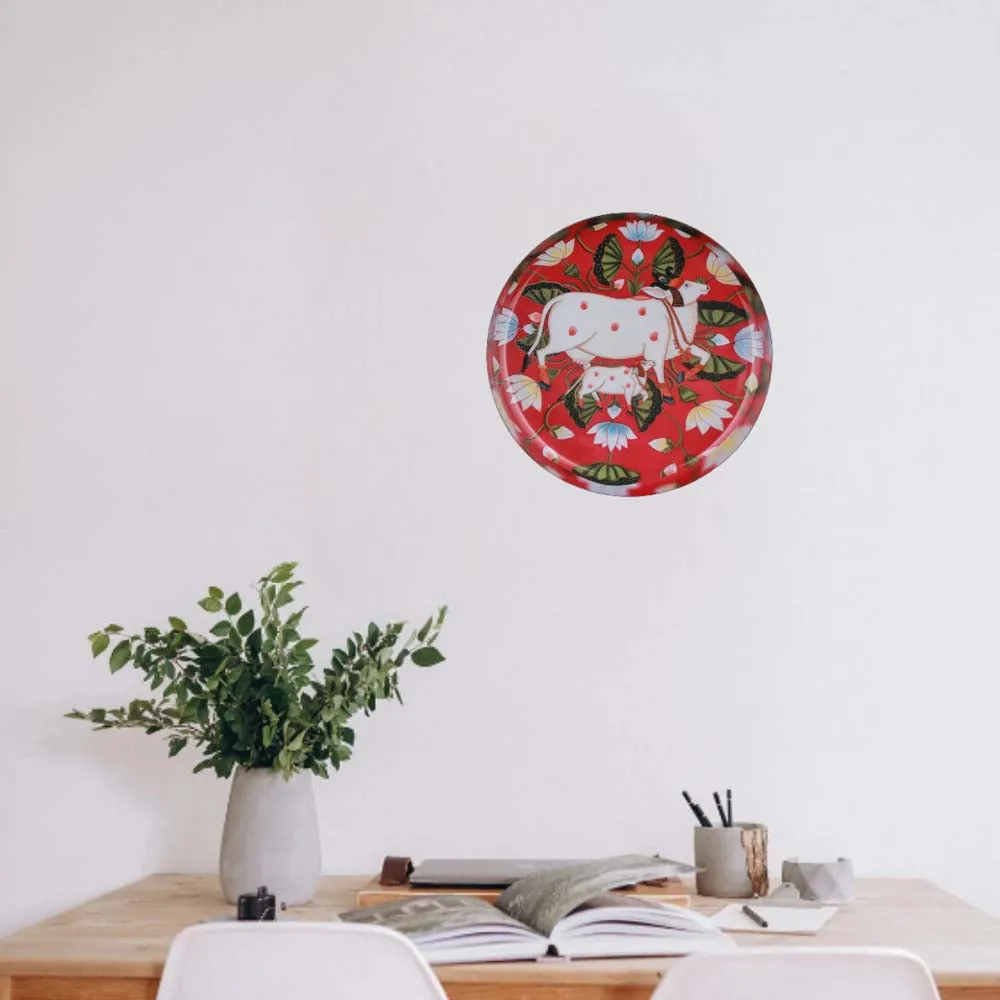 Stunning Pichwai Cow Premium Decorative Metal Wall Plate (10 Inches)