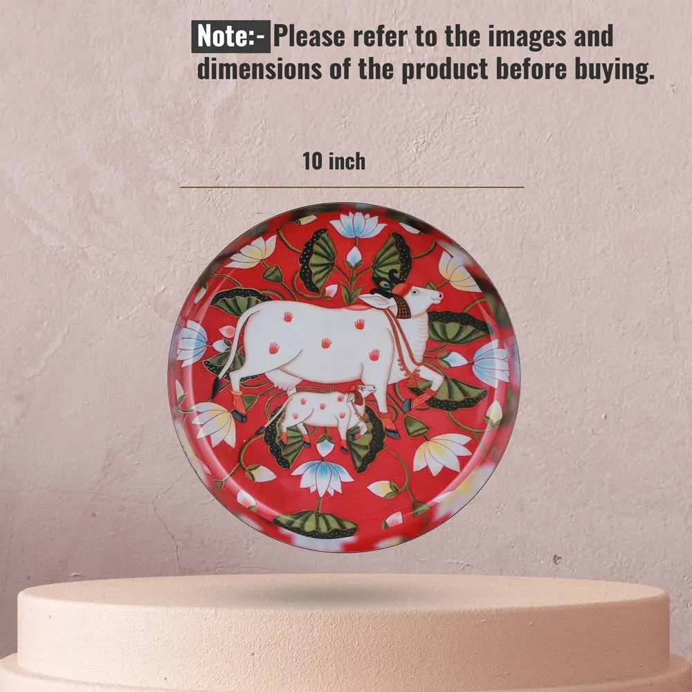 Stunning Pichwai Cow Premium Decorative Metal Wall Plate (10 Inches)