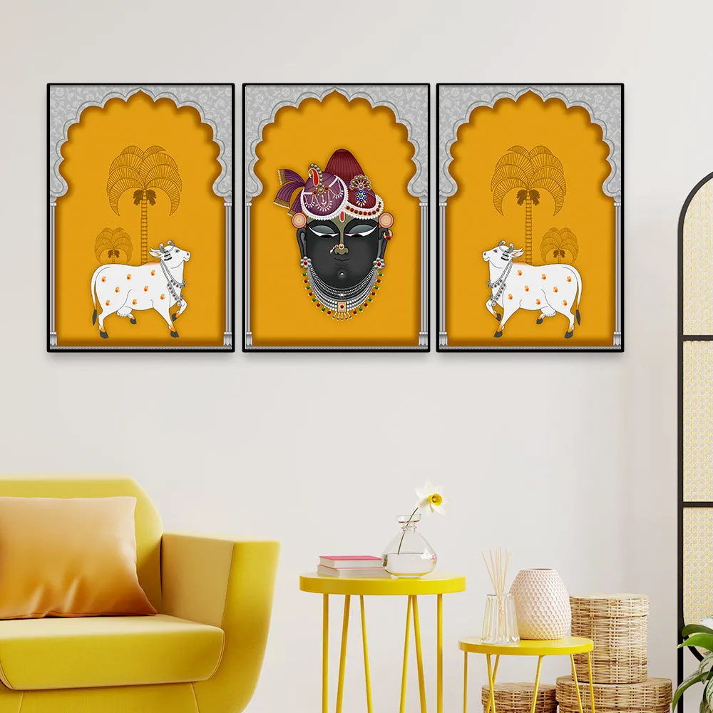 Stunning Pichwai Krishna Art Wall Frame Set of 3