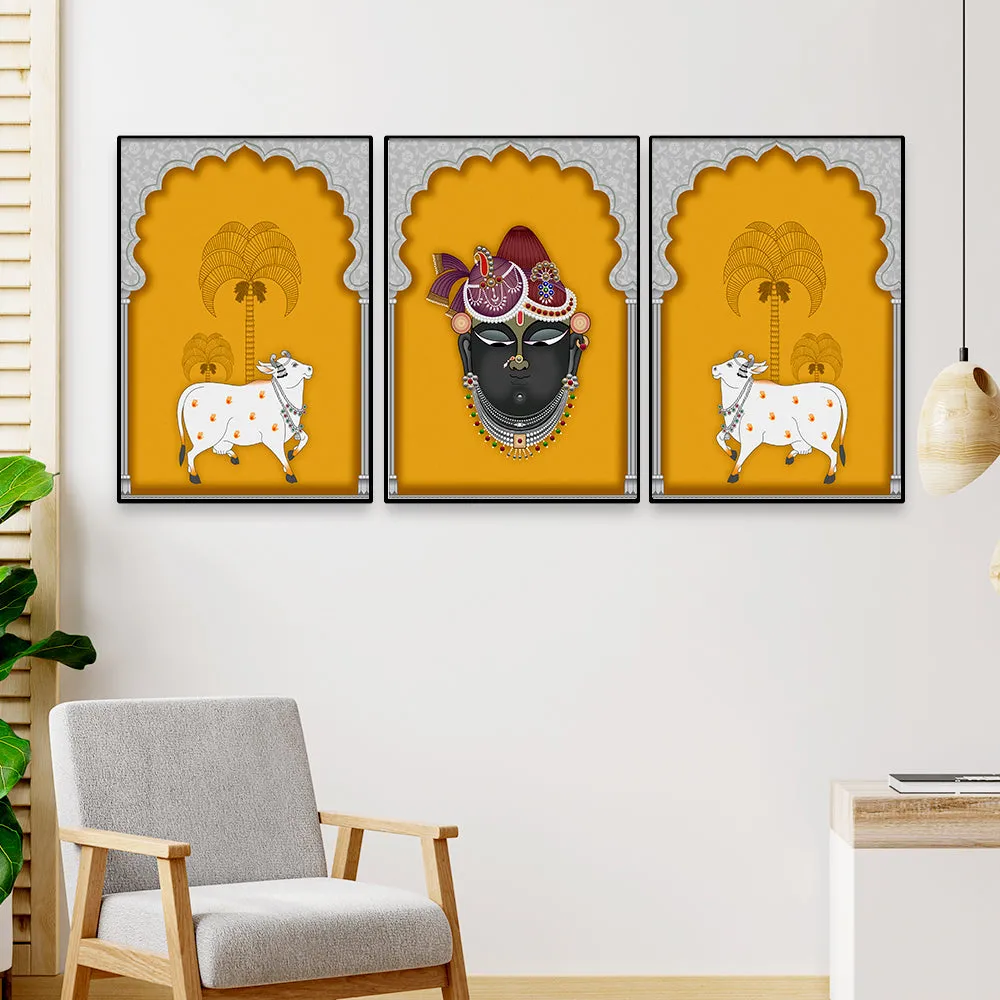 Stunning Pichwai Krishna Art Wall Frame Set of 3