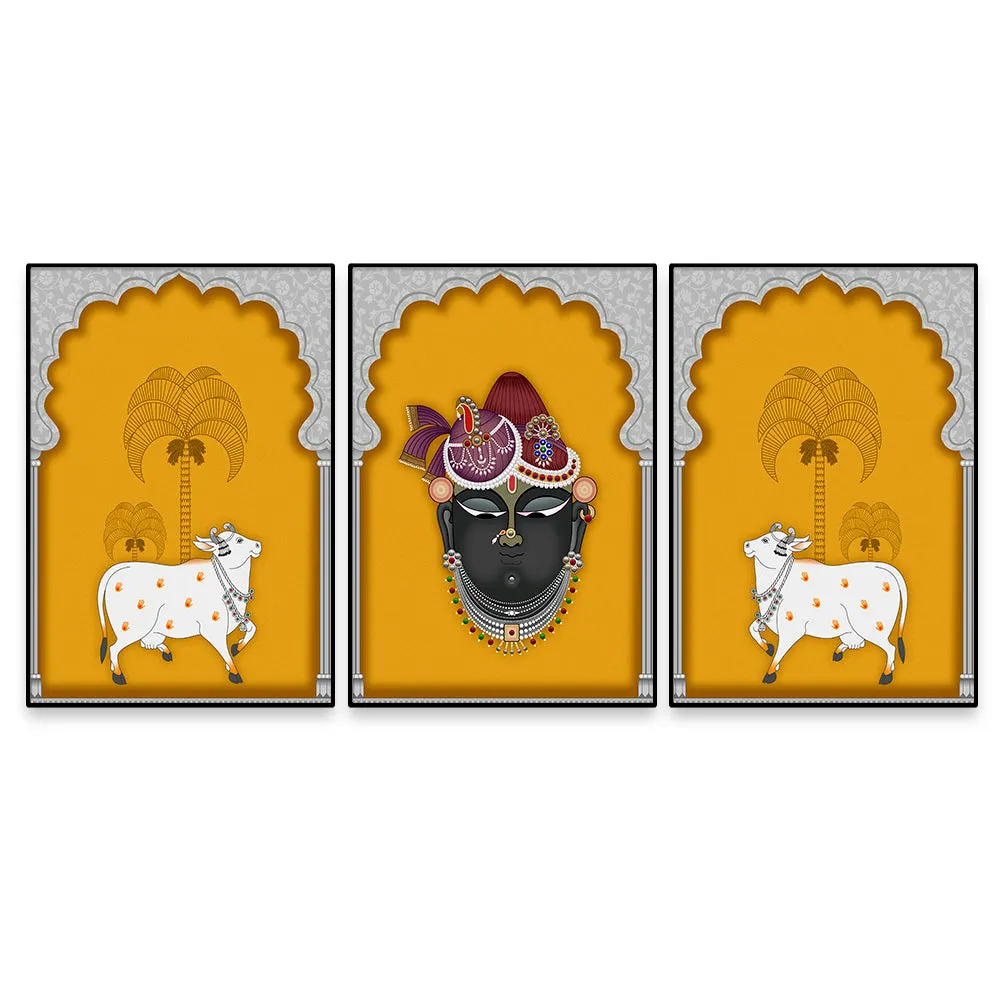 Stunning Pichwai Krishna Art Wall Frame Set of 3
