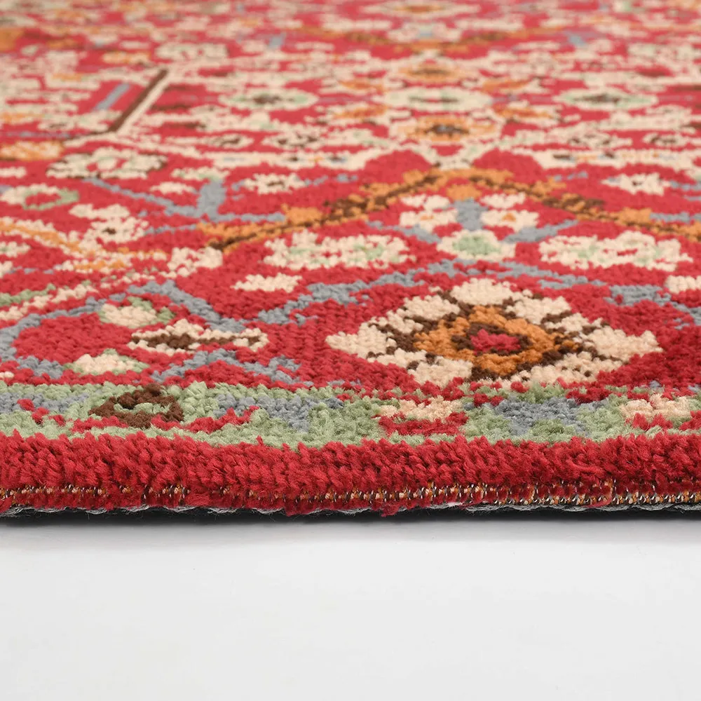 Stunning Red and Gold Traditional Print Hand Tufted Polyester Carpet 2X5