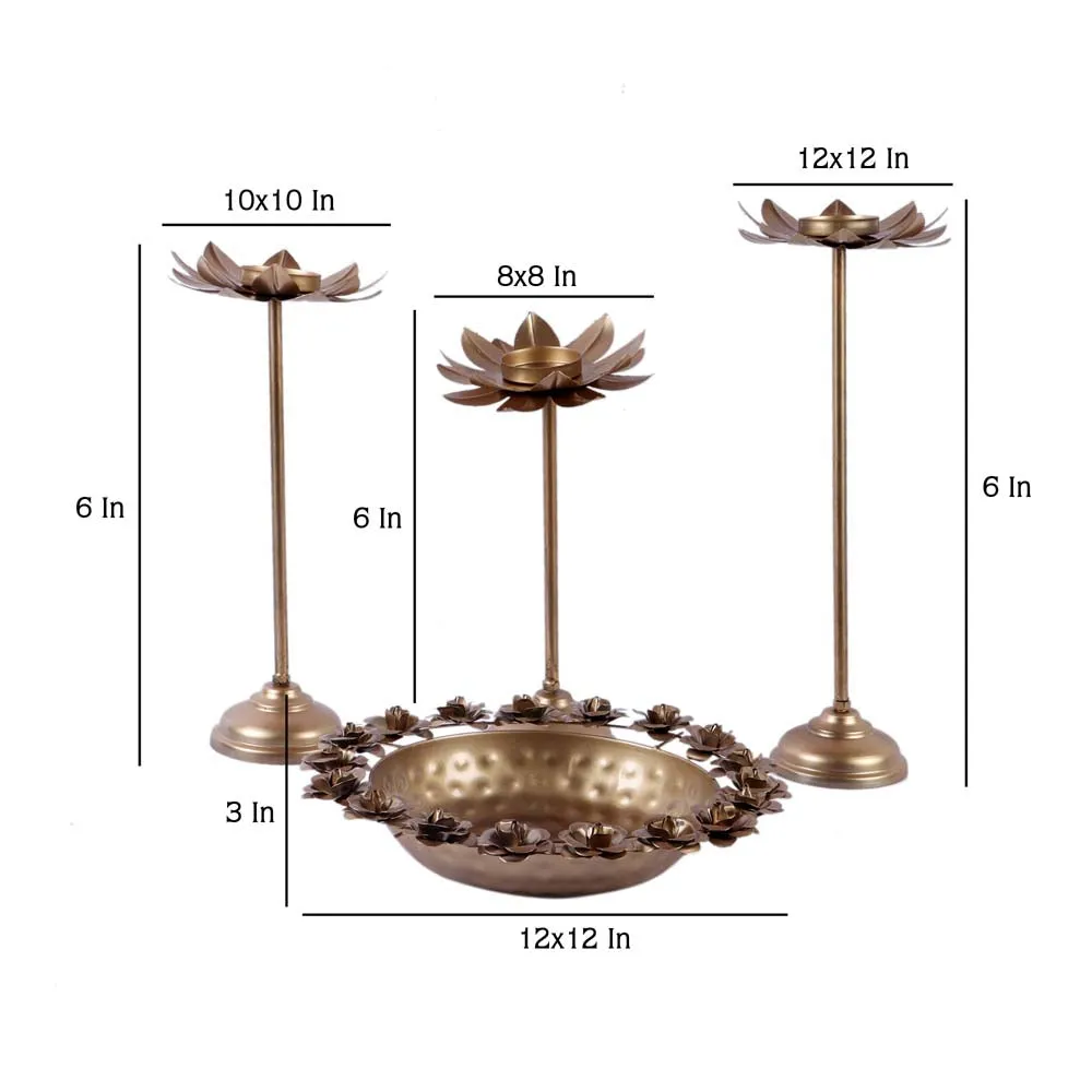 Stunning Rose Metal Urli Bowl with Detachable Tea light Stand Set of 4