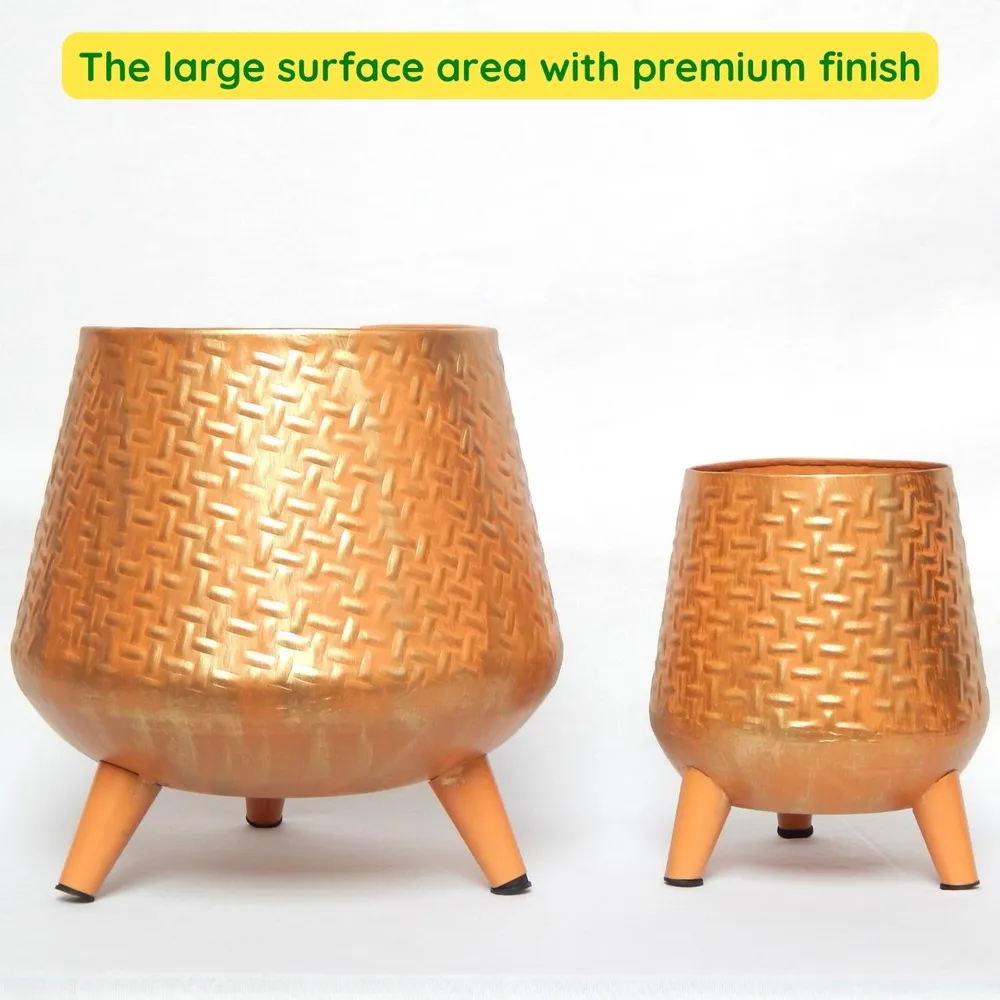 Stunning Set of 2 Rope Textured Indoor Metal Plant Stand with Pot- Orange