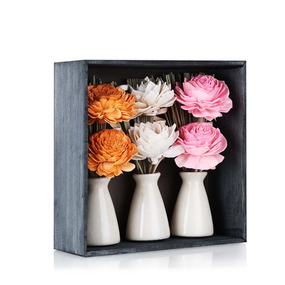 Stunning Set of 3 Mini Ceramic Pot with Dried Flower