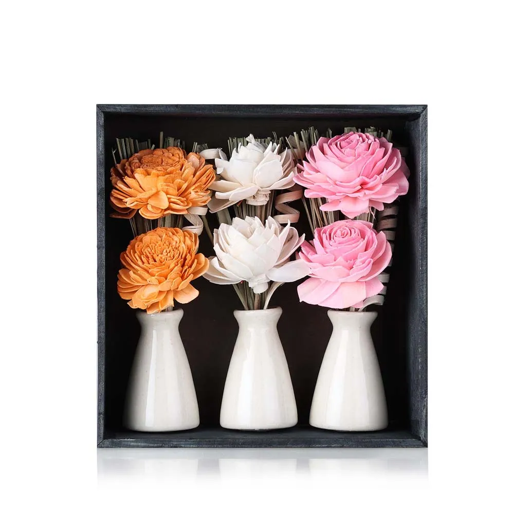 Stunning Set of 3 Mini Ceramic Pot with Dried Flower