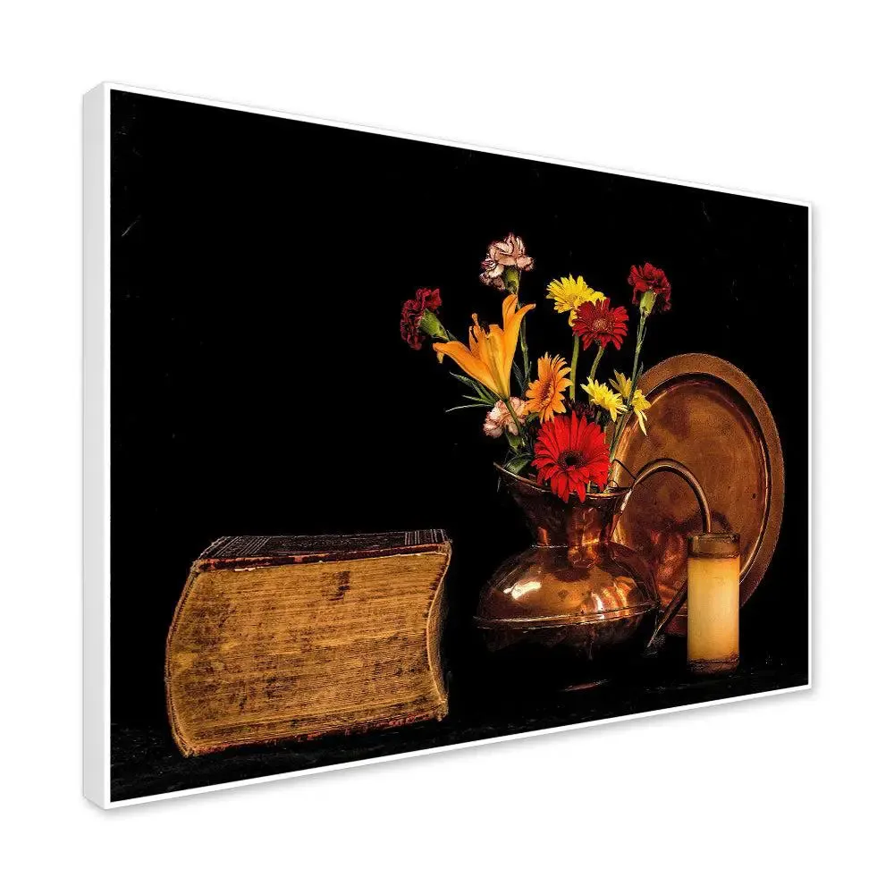 Stunning Still Life of Ancient Copper Vase &amp; Flowers With Frame