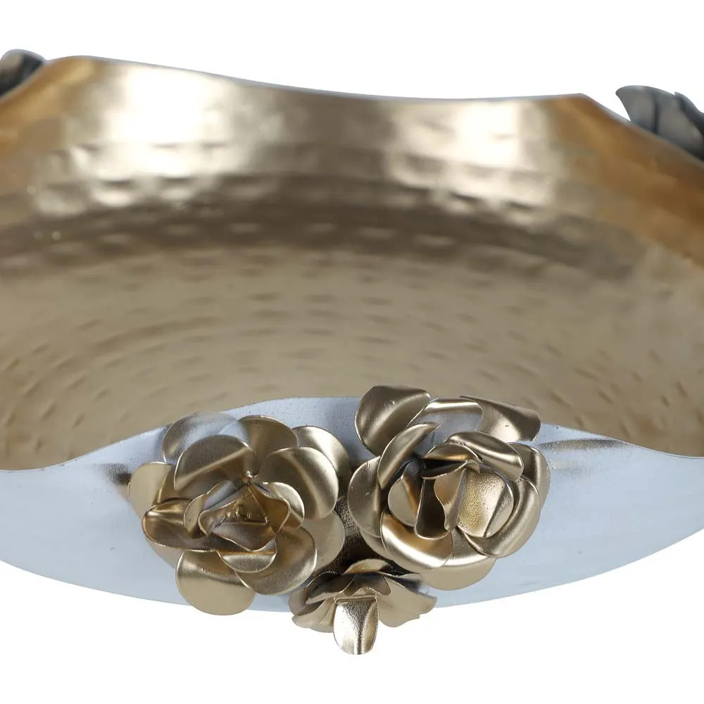 Stunning White & Gold Metal Hammered Rose Urli Set of 2
