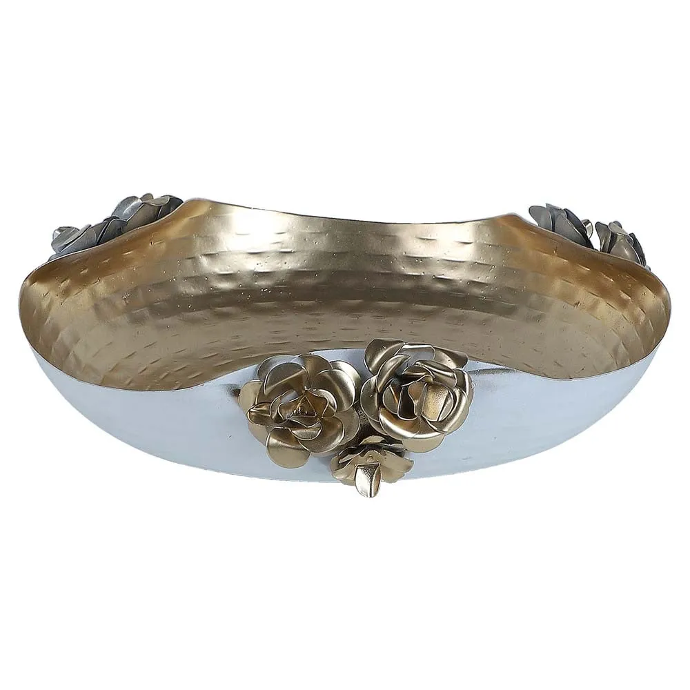 Stunning White & Gold Metal Hammered Rose Urli Set of 2