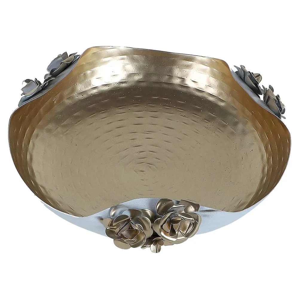 Stunning White & Gold Metal Hammered Rose Urli Set of 2