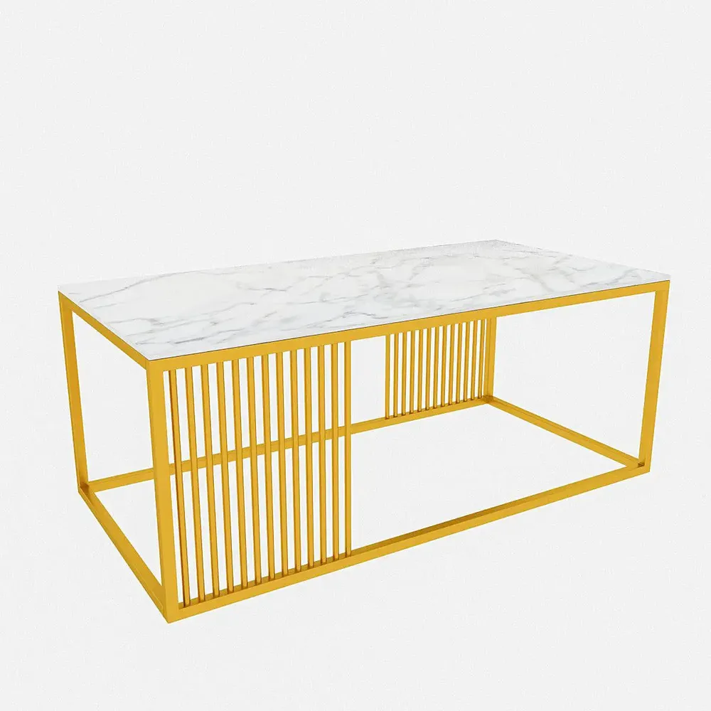 Stunning White Marble Centre Table for Living Room with Golden Accents
