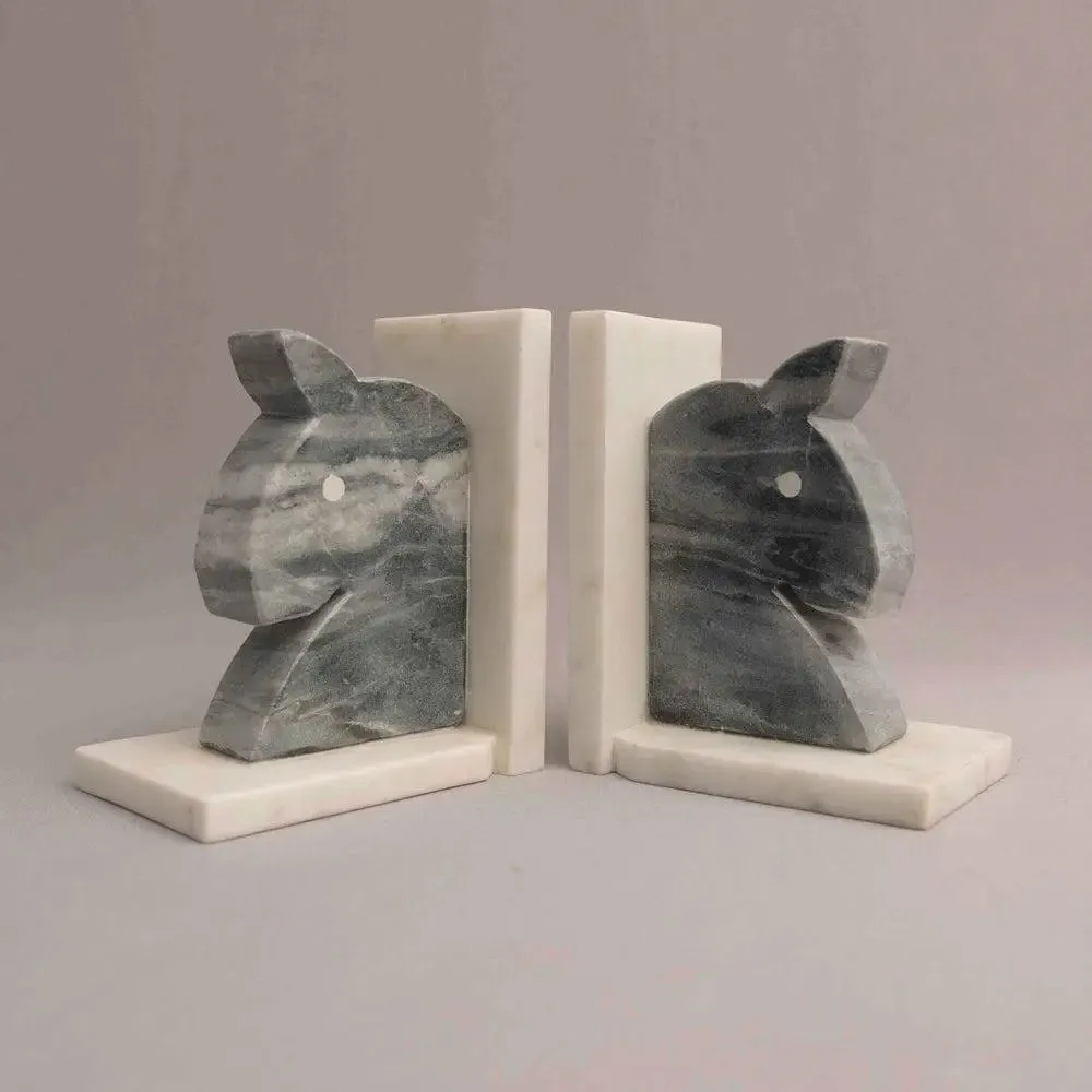 Sturdy Embossed White Italian Marble Bookend (Set of 2)