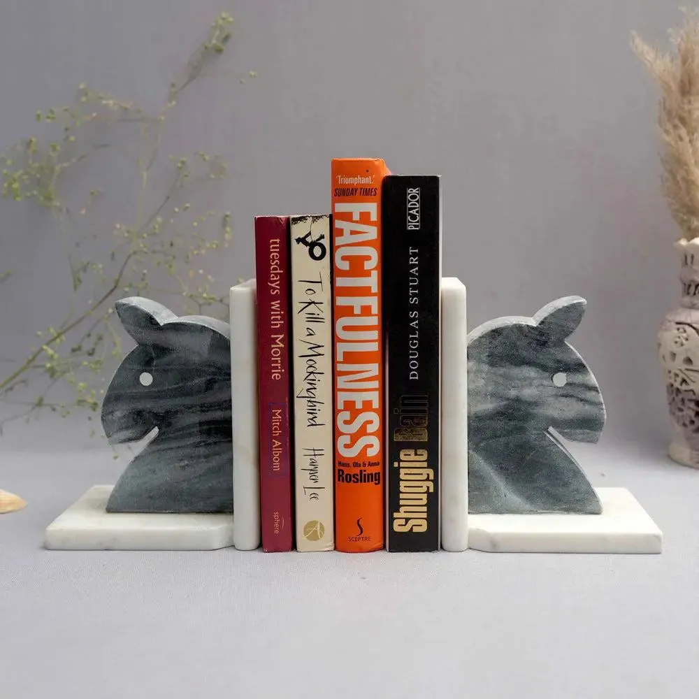 Sturdy Embossed White Italian Marble Bookend (Set of 2)