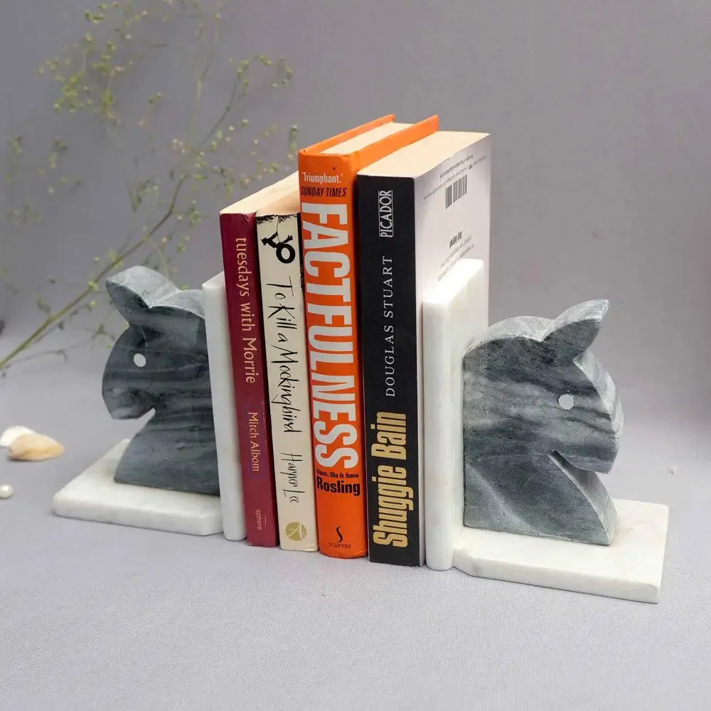 Sturdy Embossed White Italian Marble Bookend (Set of 2)