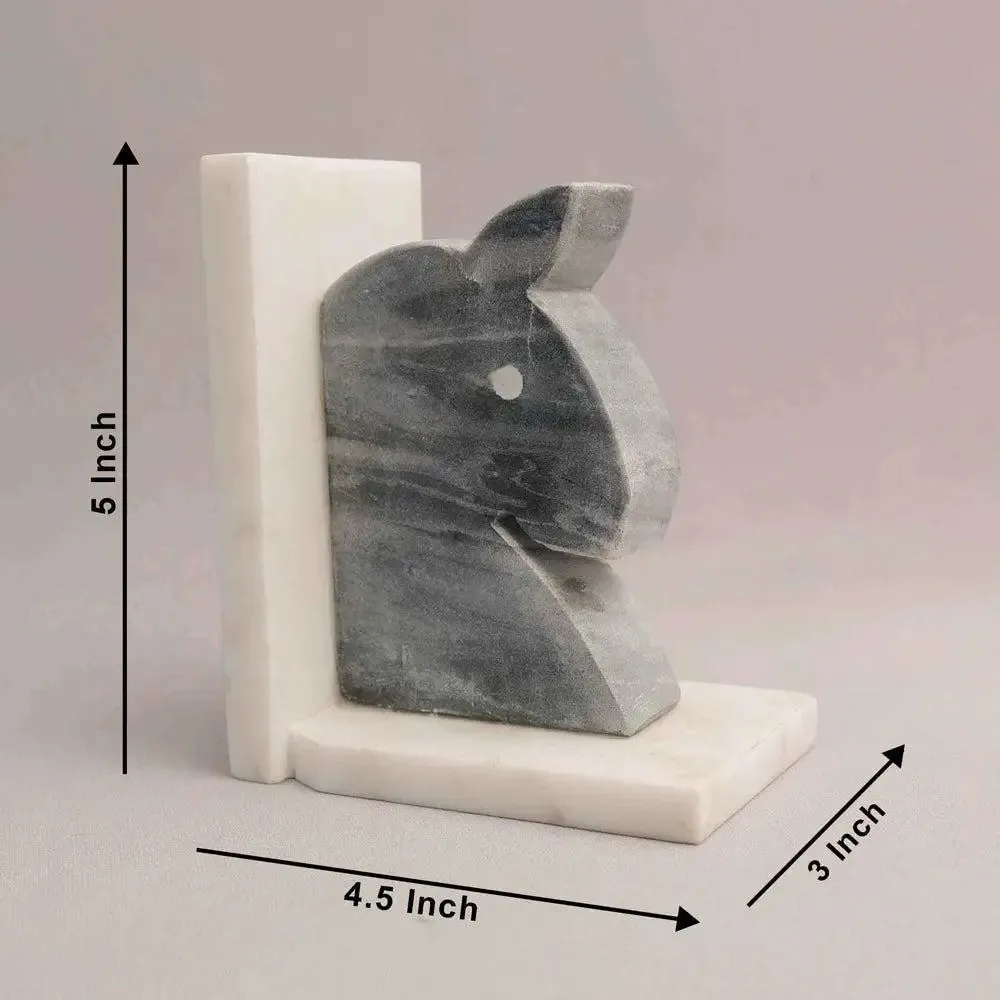 Sturdy Embossed White Italian Marble Bookend (Set of 2)