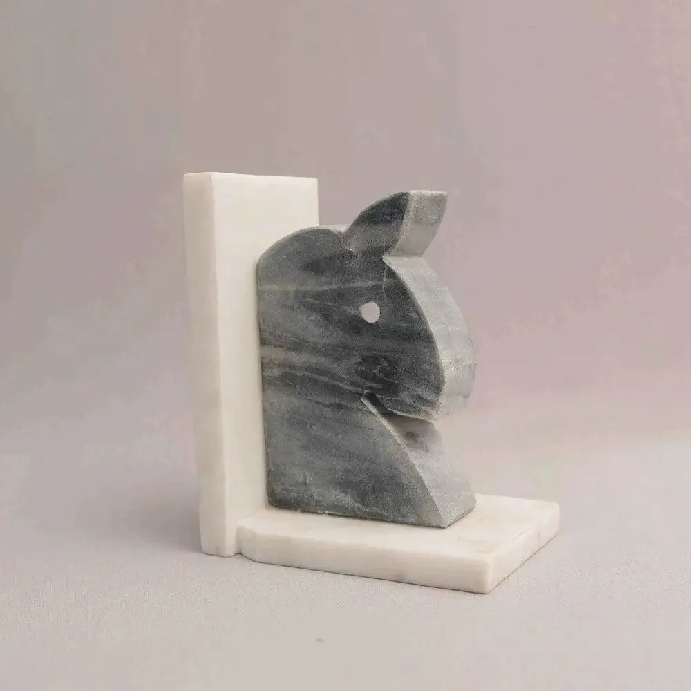 Sturdy Embossed White Italian Marble Bookend (Set of 2)