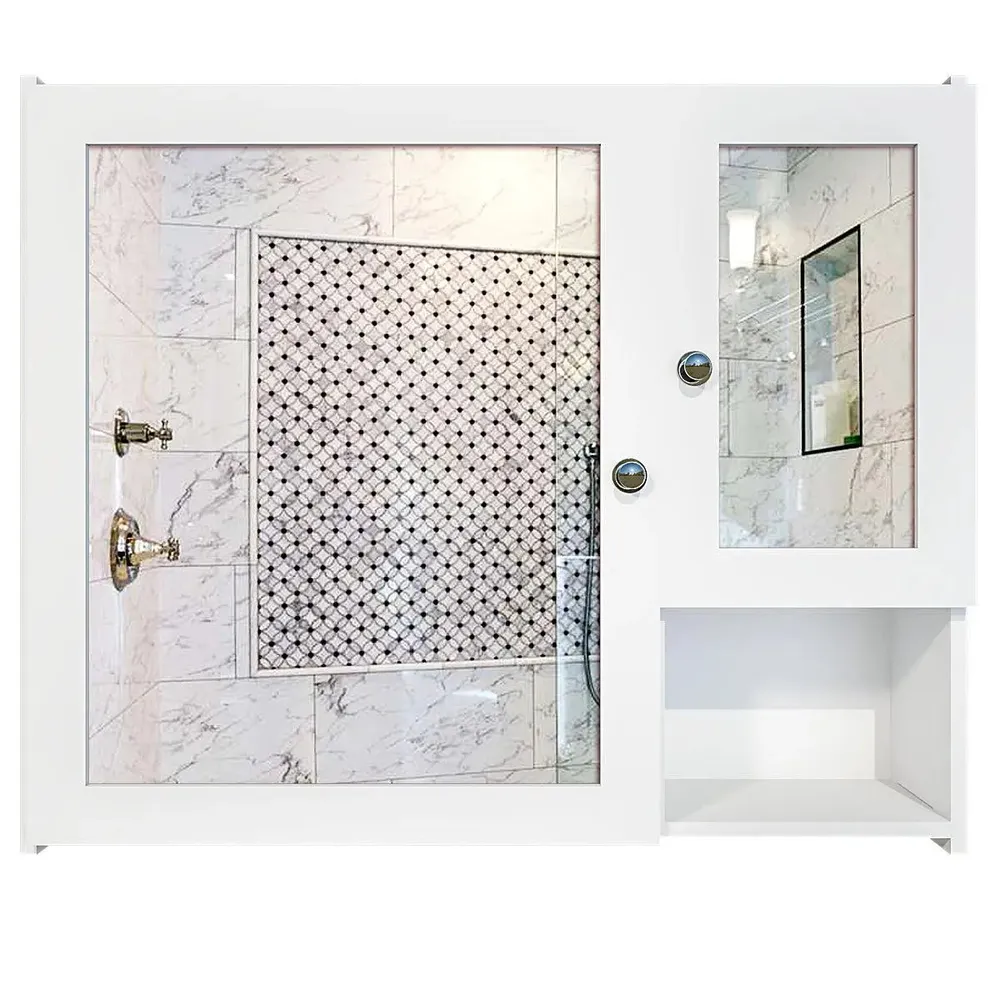 Sturdy Wooden Bathroom Storage Cabinet with Mirrors &amp; 5 Spacious Shelves- White