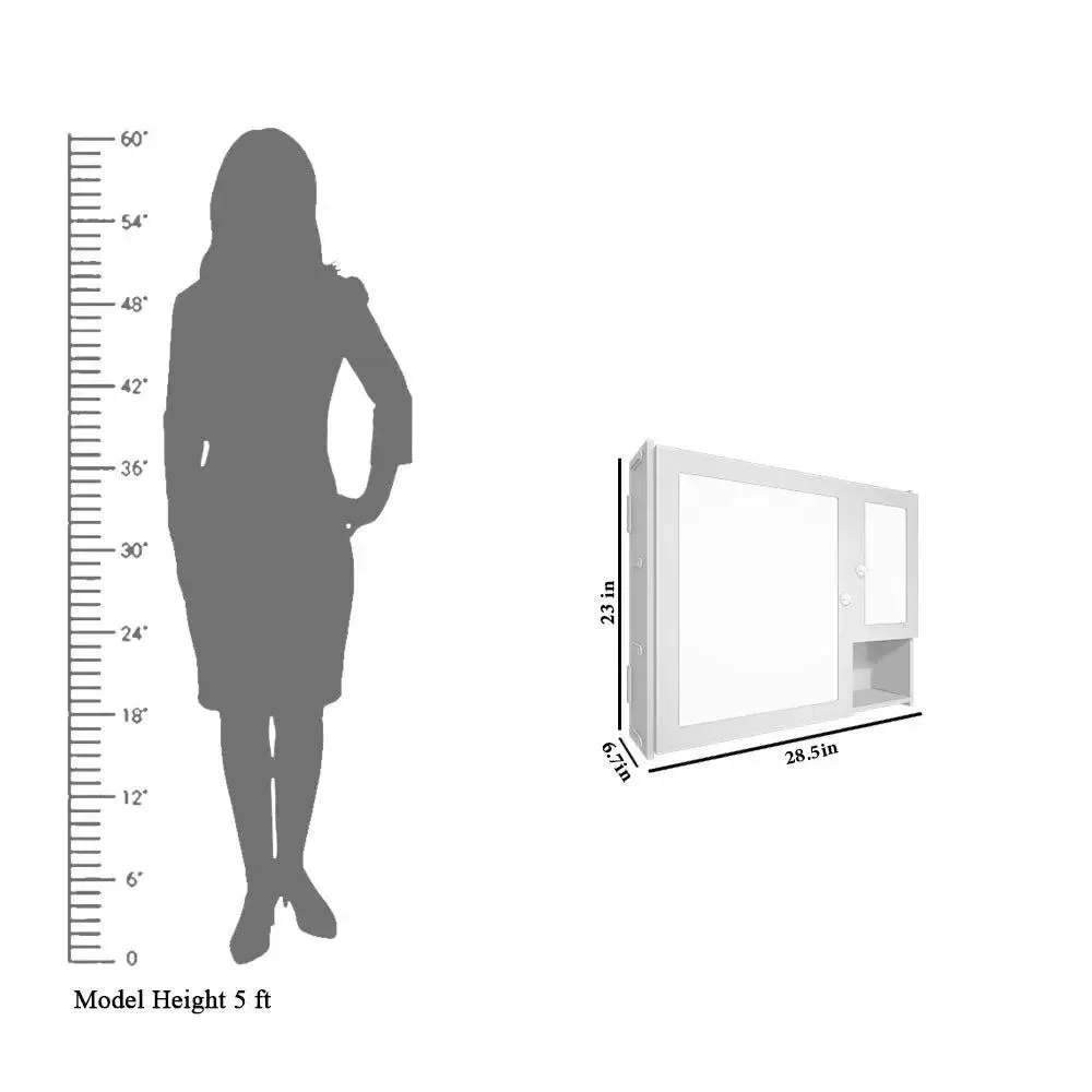 Sturdy Wooden Bathroom Storage Cabinet with Mirrors &amp; 5 Spacious Shelves- White