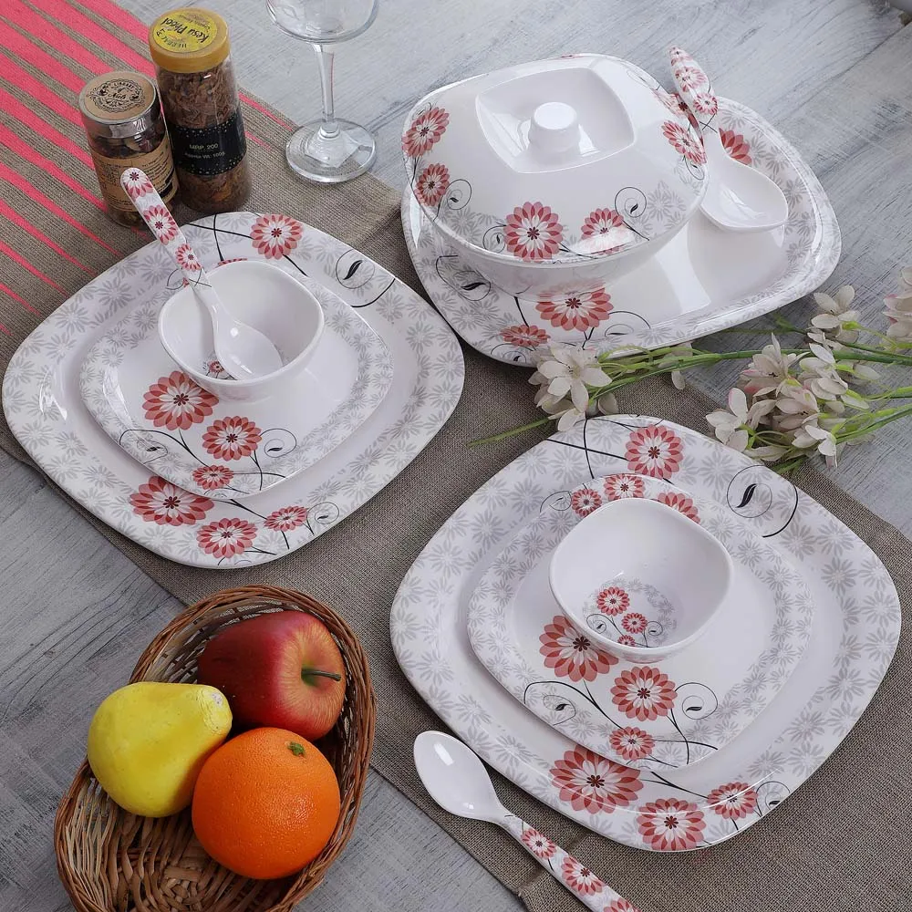 Stylish Floral Printed Squire Melamine Dinner Set Of 40