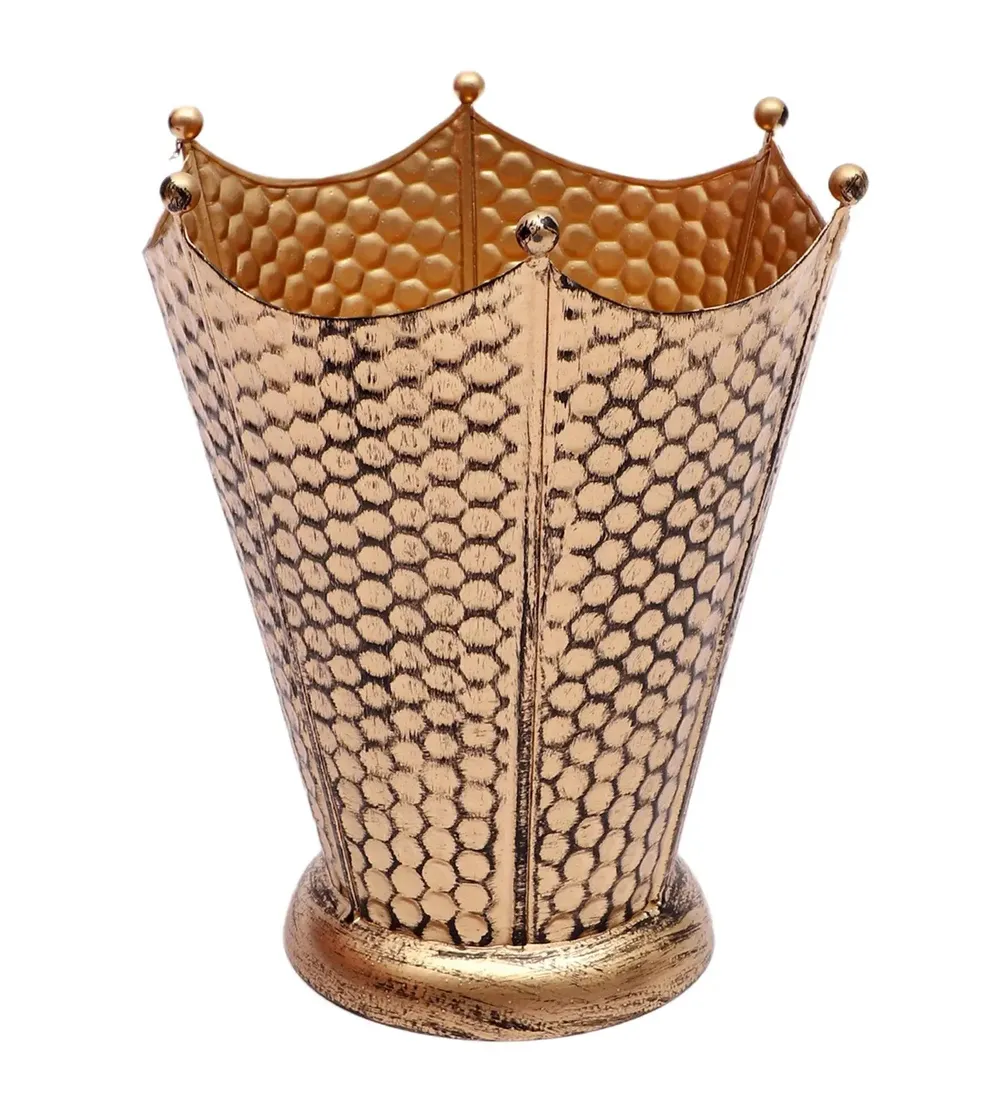 Stylish Golden Bucket-shaped Flower Pot Stand Set of 3
