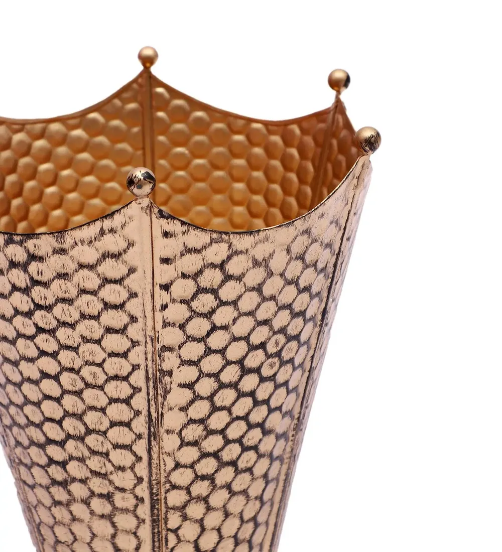 Stylish Golden Bucket-shaped Flower Pot Stand Set of 3