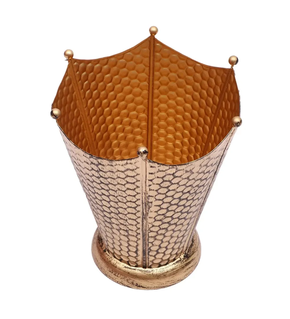 Stylish Golden Bucket-shaped Flower Pot Stand Set of 3