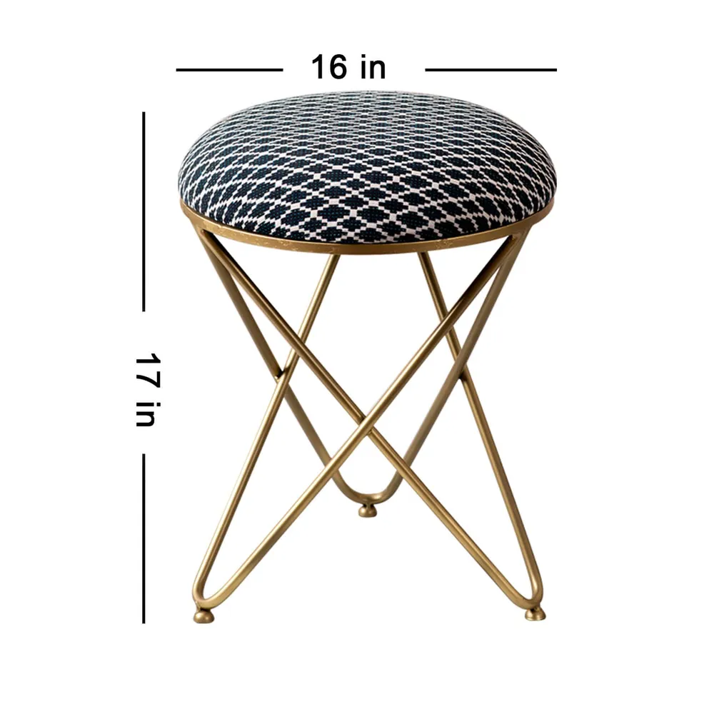 Subtle Dark Hued Print Woven Metal Ottoman Stool Set Of 2