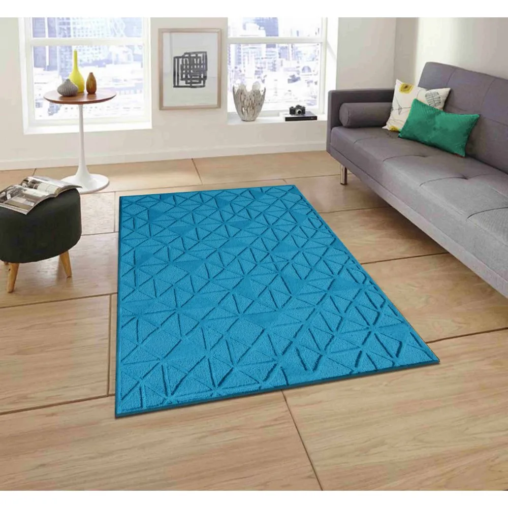 Subtle Geometric Pattern Blue Tufted Area Carpet 3X5ft